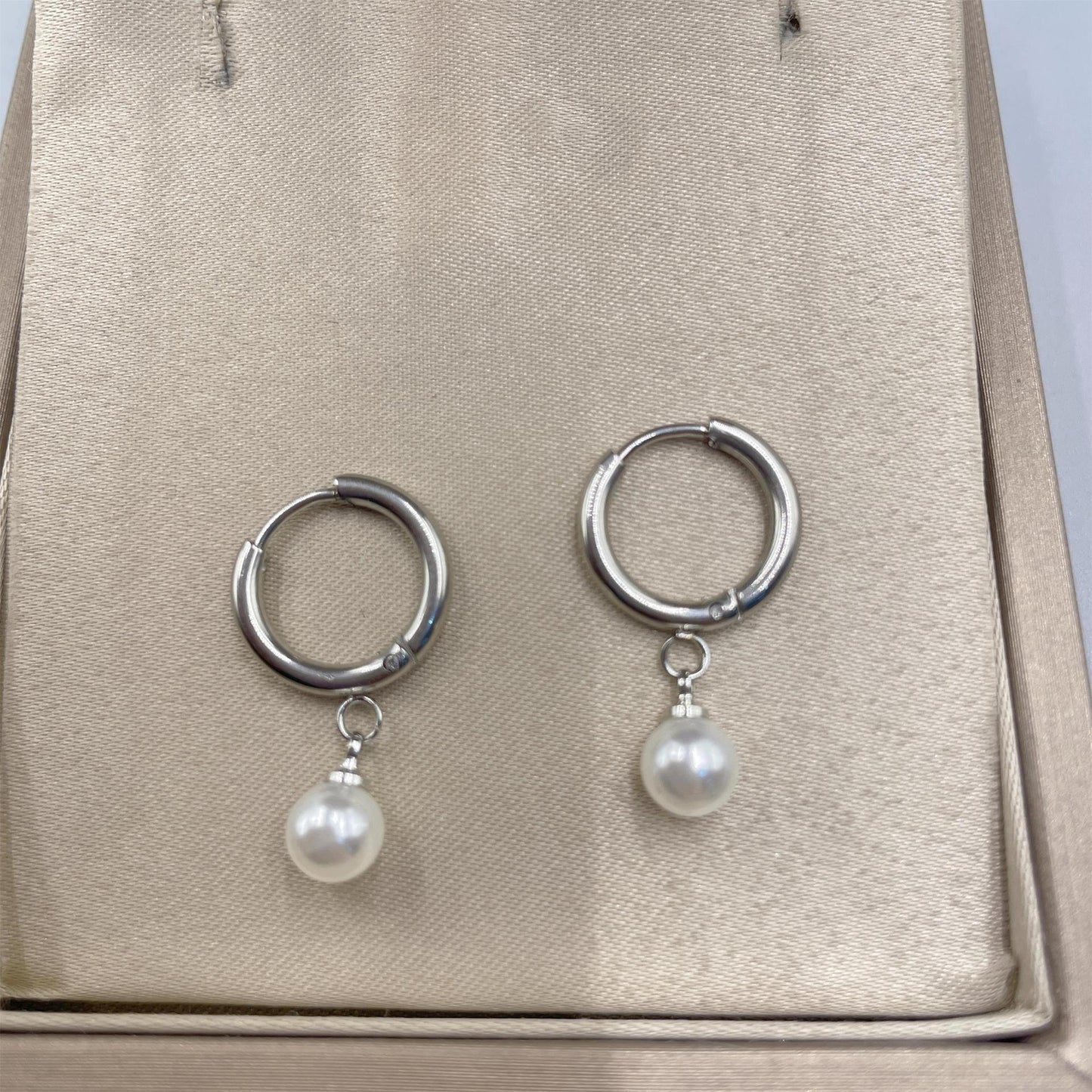 1 pair elegant simple style round plating inlay titanium steel pearl drop earrings