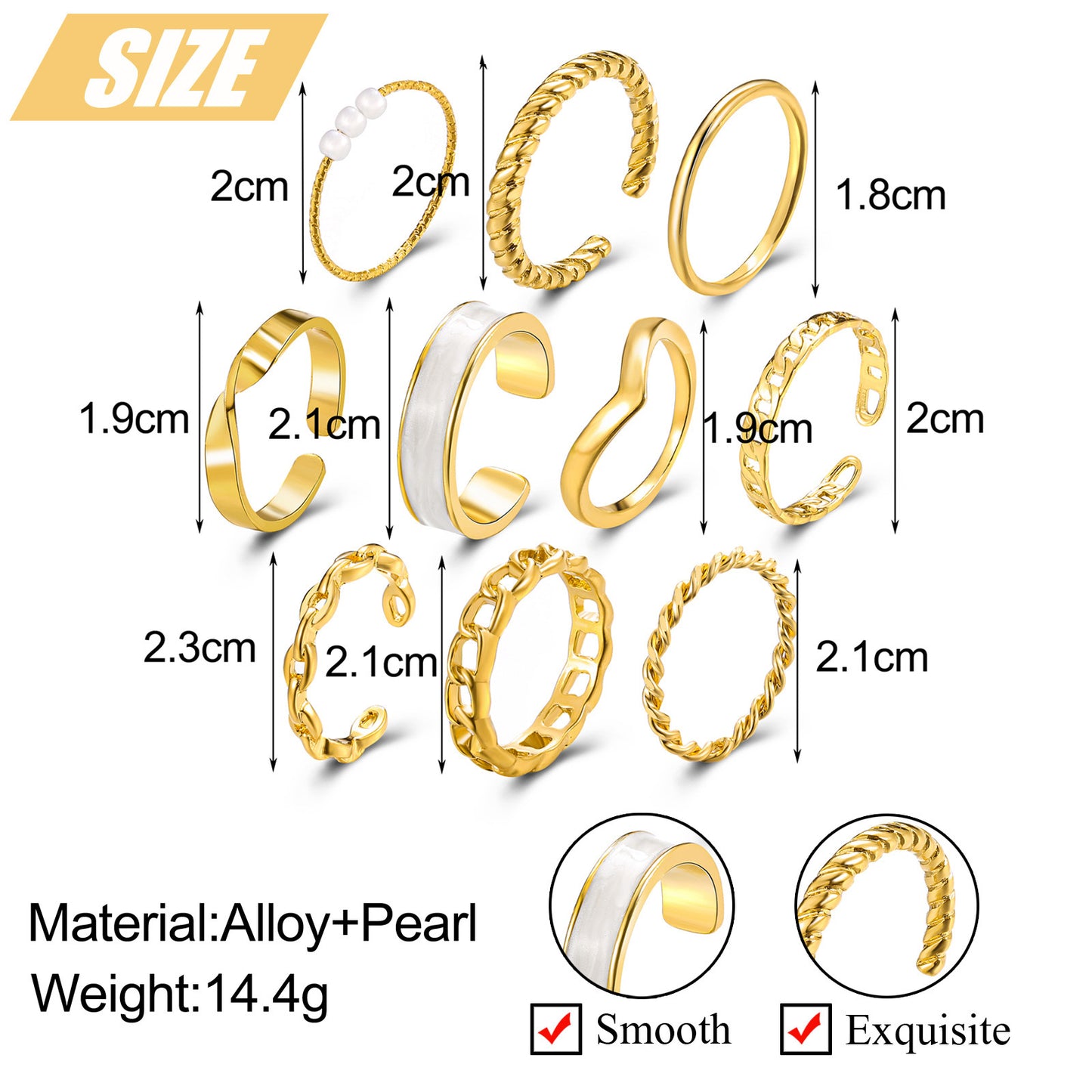 new creative simple jewelry pearl drop oil ring 10-piece set