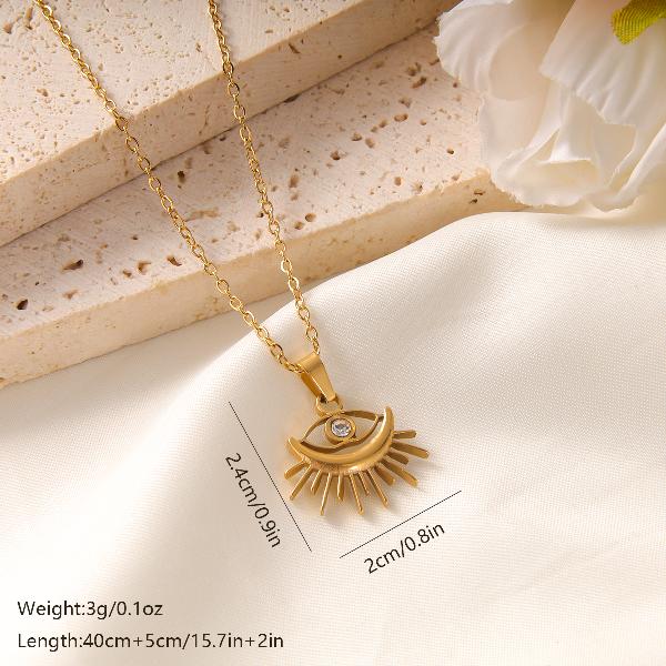 Elegant vintage style french style star moon eye stainless steel plating inlay zircon 18k gold plated pendant necklace