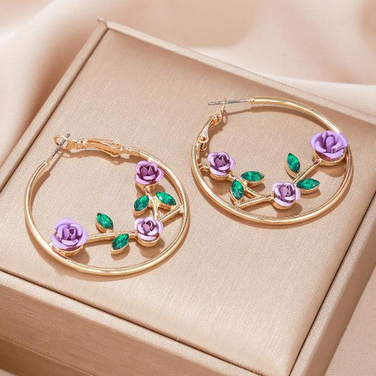 1 pair sweet flower plating zinc alloy 18k gold plated hoop earrings