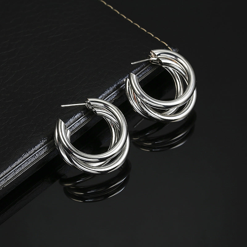 Simple multi-layered c-shaped alloy hoop earrings nhpf147199