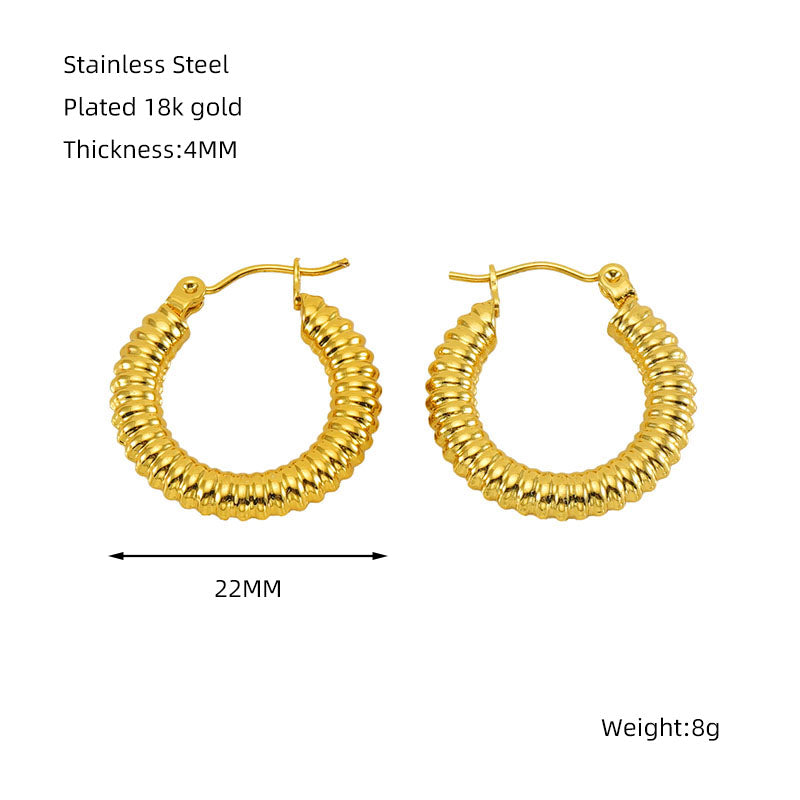 1 piece simple style classic style solid color polishing plating stainless steel titanium steel 18k gold plated earrings