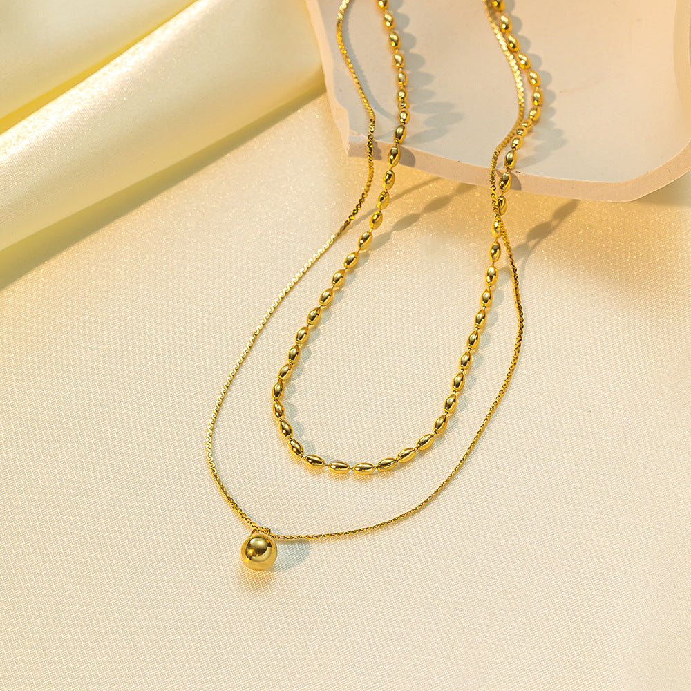 simple style commute solid color titanium steel polishing plating 18k gold plated double layer necklaces