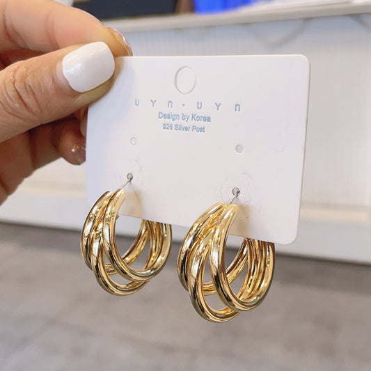 Simple multi-layered c-shaped alloy hoop earrings nhpf147199