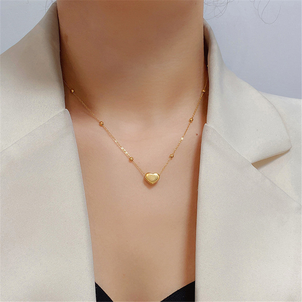 Simple style heart shape titanium steel plating gold plated pendant necklace