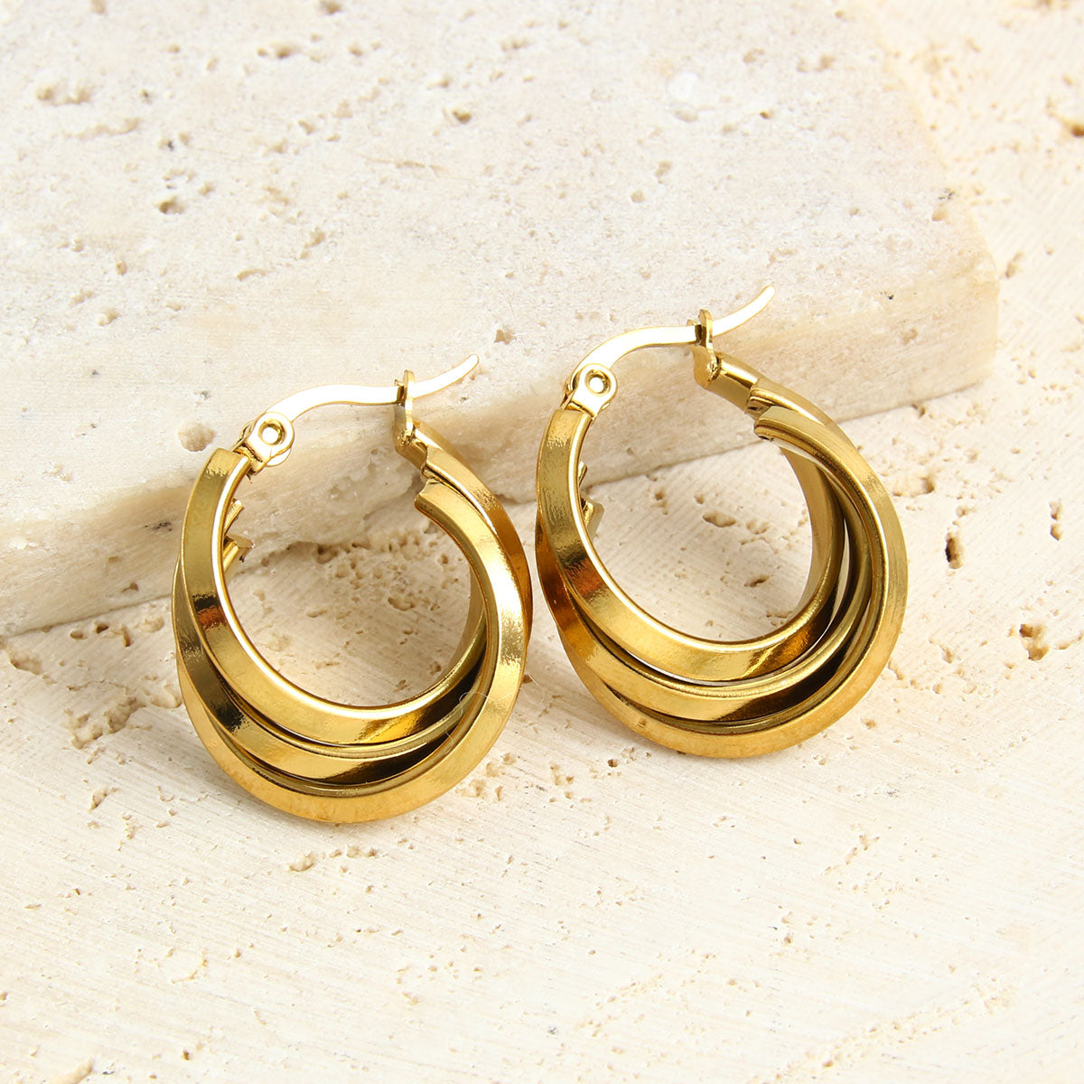 1 Pair Vacation Simple Style Geometric Plating Stainless Steel 18K Gold Plated Earrings