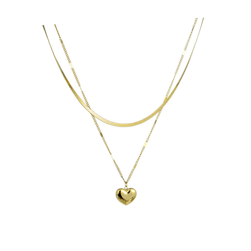 fashion heart shape titanium steel plating layered necklaces 1 piece