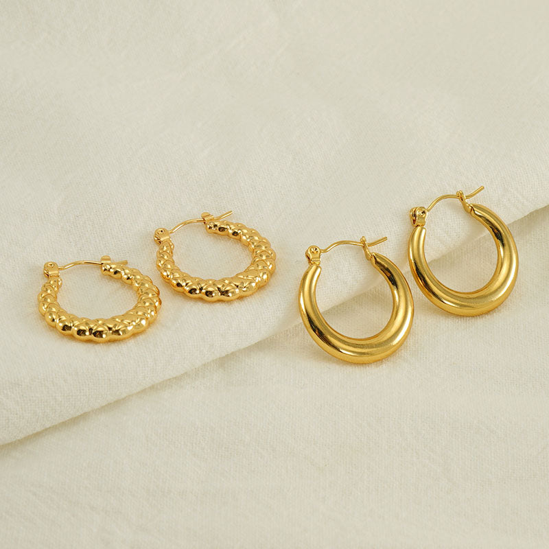 1 piece simple style classic style solid color polishing plating stainless steel titanium steel 18k gold plated earrings