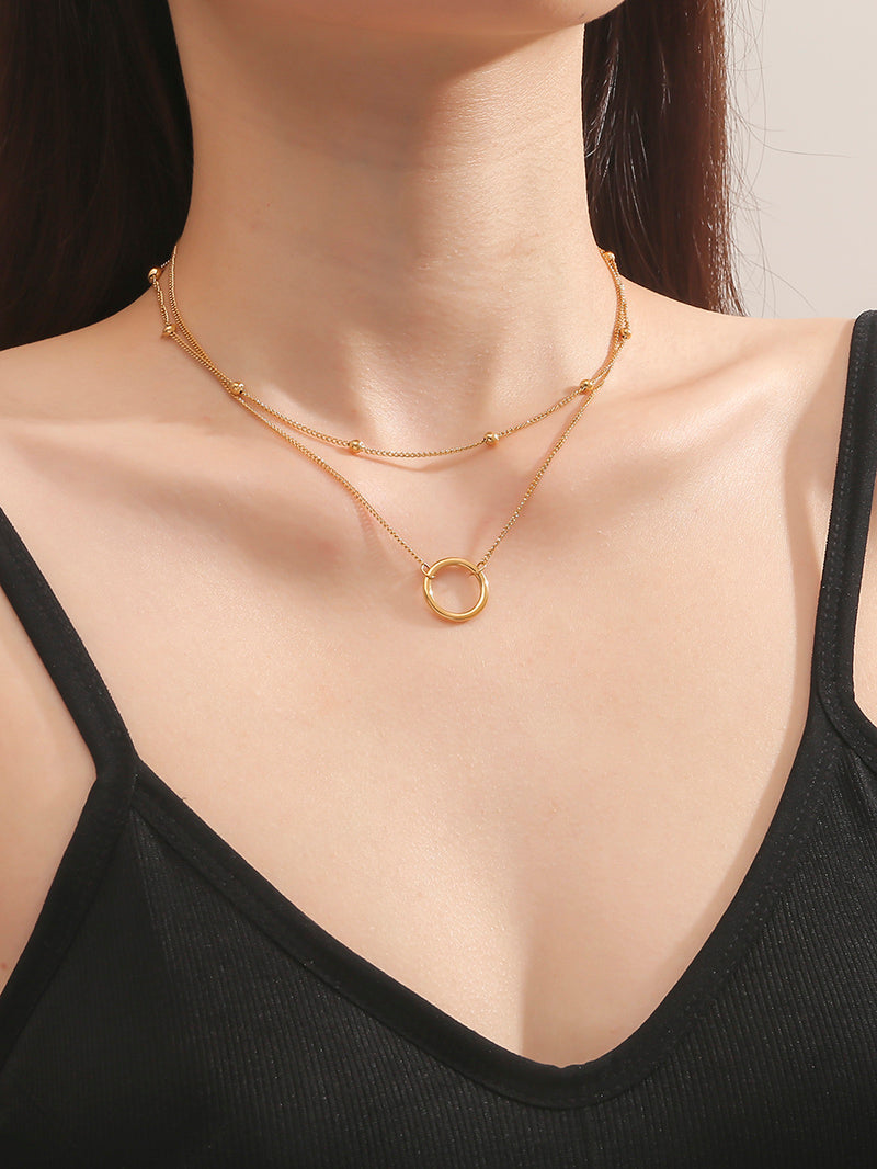 Casual modern style circle titanium steel polishing plating 18k gold plated layered necklaces