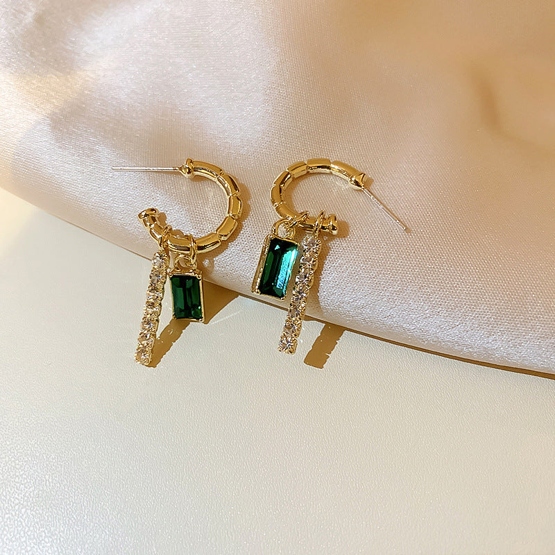 Fashion simple inlaid green zircon earrings