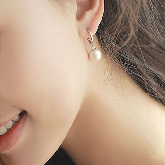 1 pair elegant simple style round plating inlay titanium steel pearl drop earrings