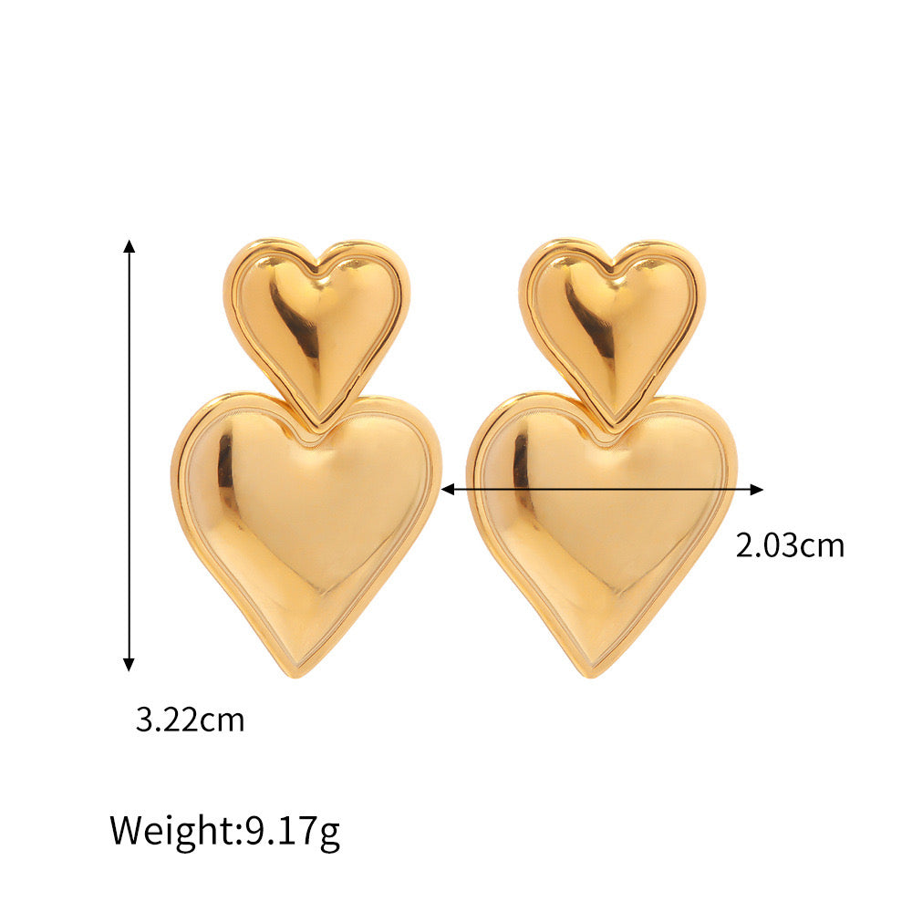 1 pair ig style basic streetwear heart shape plating stainless steel 18k gold plated drop earrings