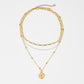 Clavicle chain trendy temperament portrait coin chain pearl three-layer necklace