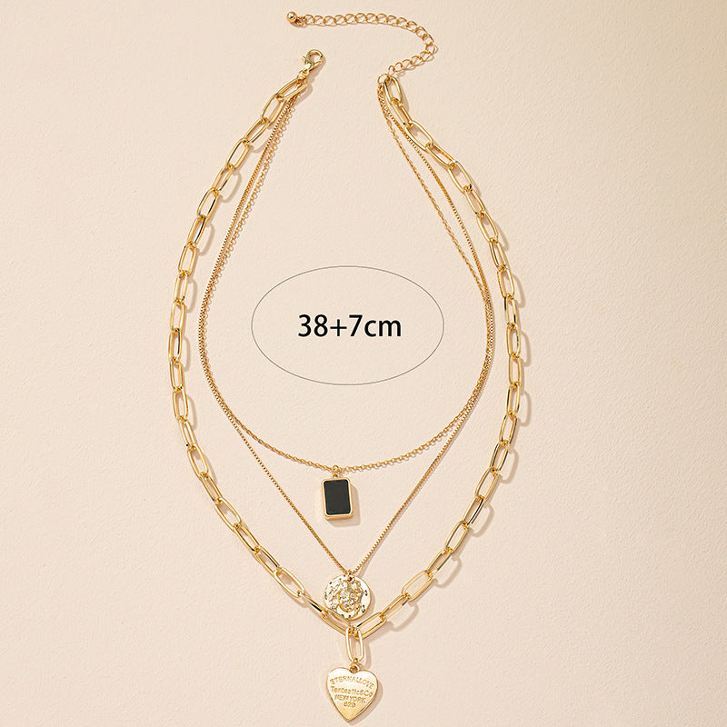 Layered female portrait alloy necklace gold heart-shaped pendant