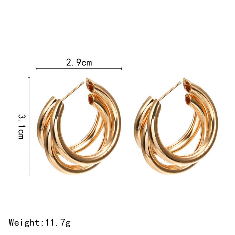 Simple multi-layered c-shaped alloy hoop earrings nhpf147199