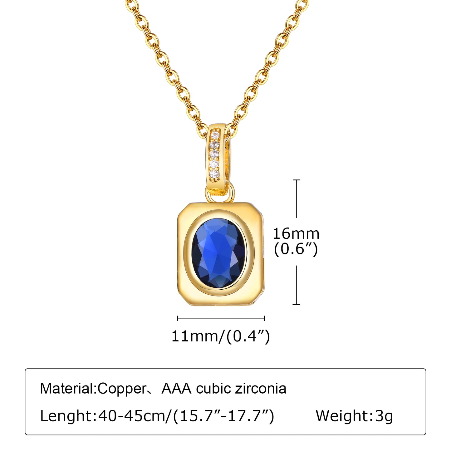 french style square stainless steel copper plating inlay zircon 18k gold plated pendant necklace