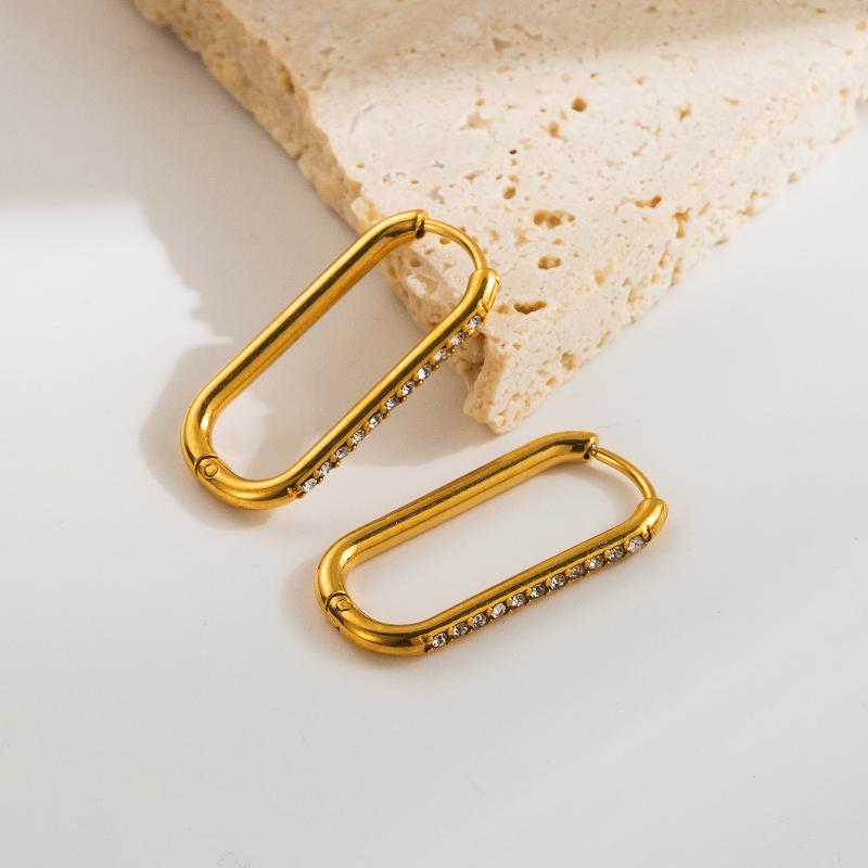 1 pair basic commute square plating inlay stainless steel zircon 18k gold plated ear studs