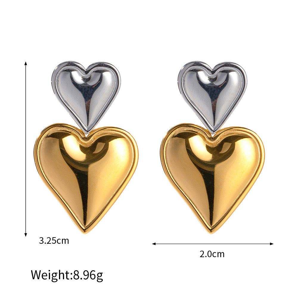 1 pair ig style basic streetwear heart shape plating stainless steel 18k gold plated drop earrings