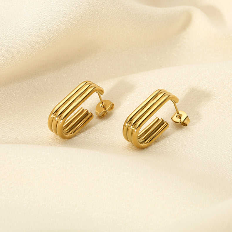 1 pair classic style solid color asymmetrical plating stainless steel 18k gold plated drop earrings