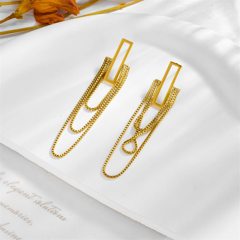 1 pair simple style rectangle tassel plating titanium steel 18k gold plated drop earrings