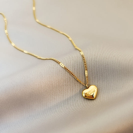 Simple style heart shape titanium steel plating gold plated pendant necklace