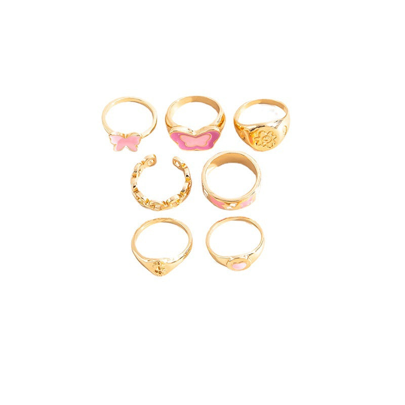 Sweet heart shape butterfly alloy plating rings