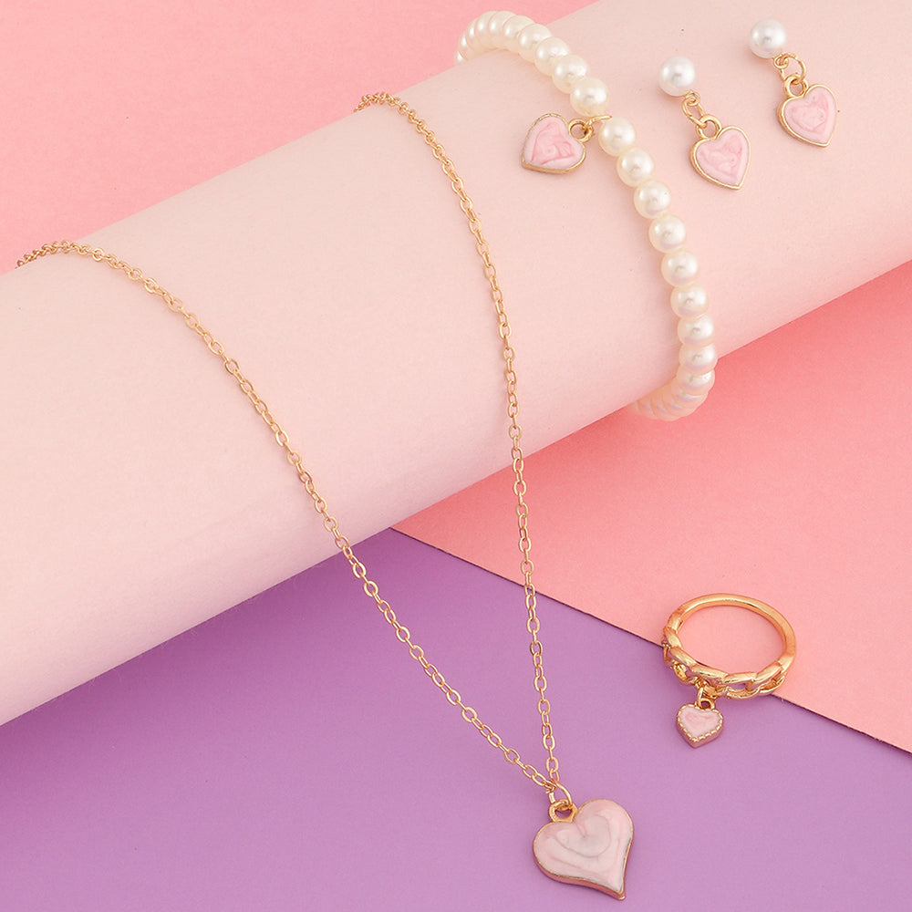 Peach heart alloy pearl jewelry 5-piece set