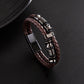 Punk solid color stainless steel pu leather men's wristband