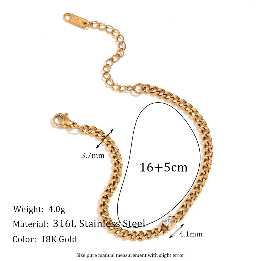 simple style classic style solid color stainless steel plating inlay zircon 18k gold plated bracelets