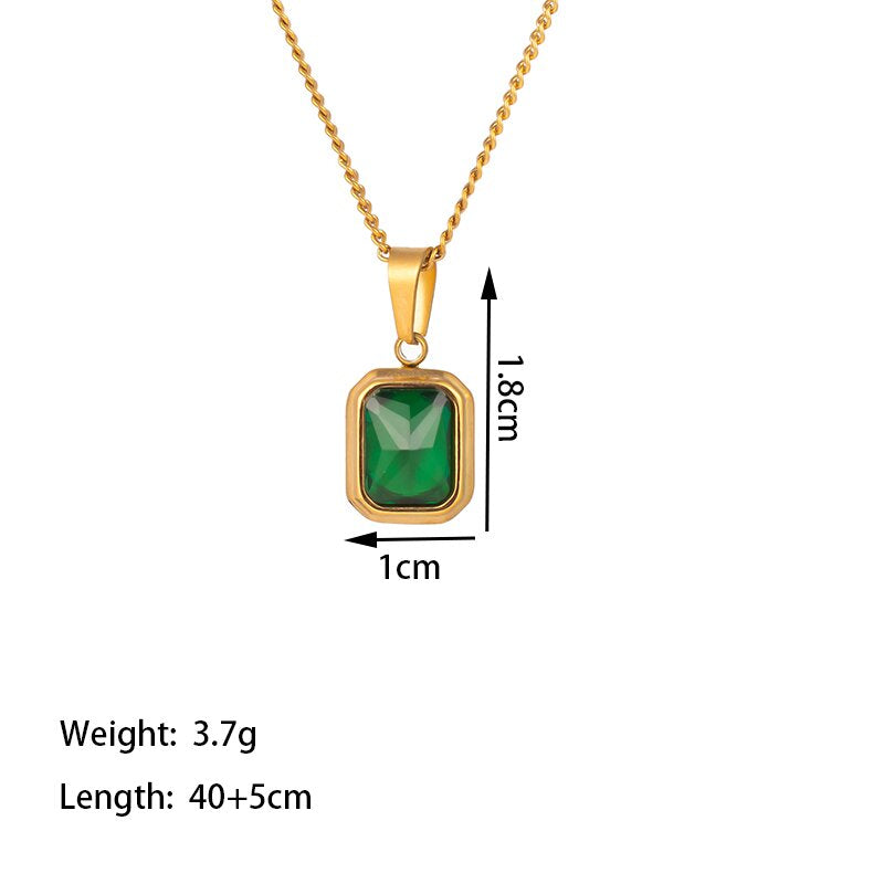 ig style simple style square titanium steel polishing plating inlay artificial rhinestones 18k gold plated pendant necklace