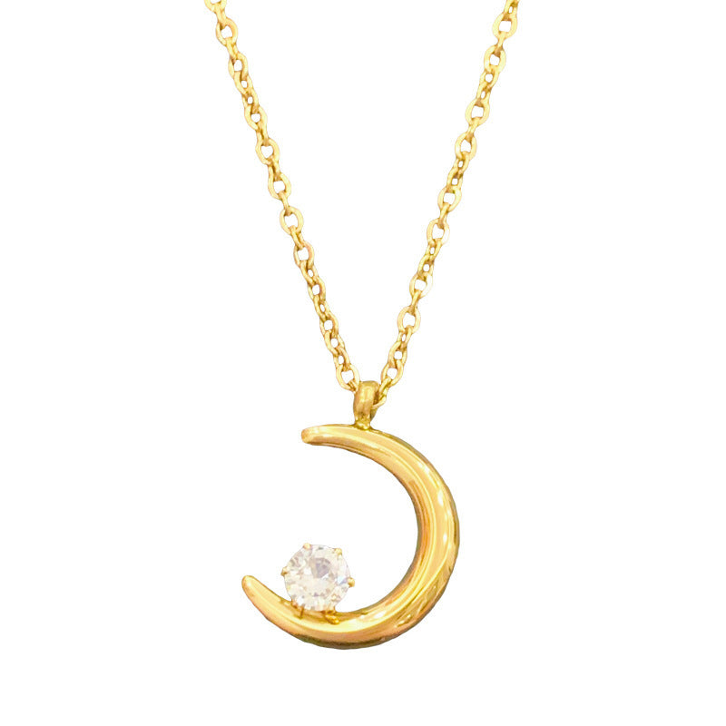 Simple style moon titanium steel plating zircon pendant necklace 1 piece