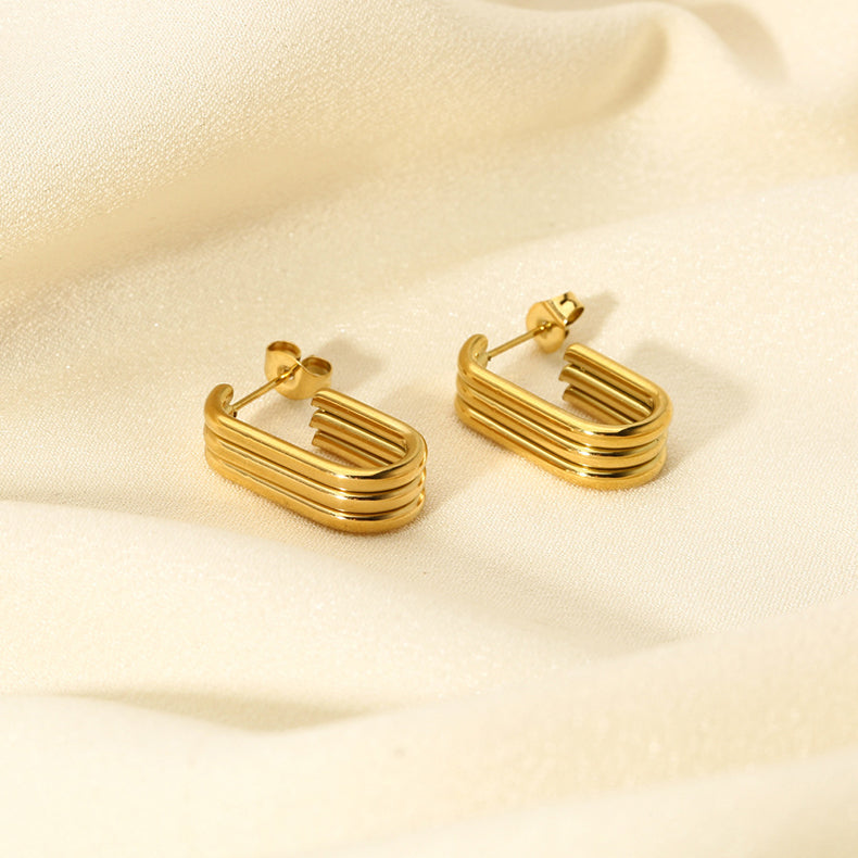 1 pair classic style solid color asymmetrical plating stainless steel 18k gold plated drop earrings