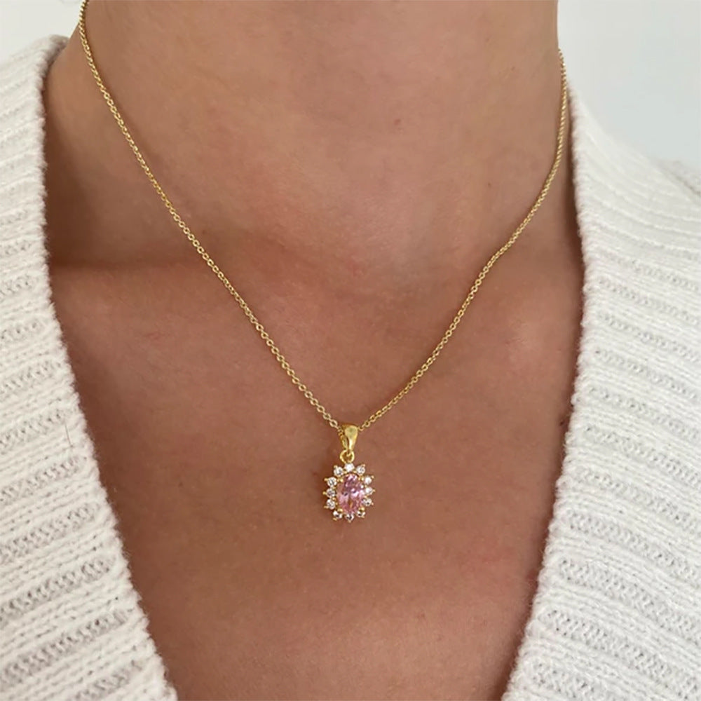 New creative retro sun necklace pink alloy diamond sun necklace female