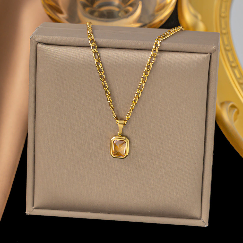 ig style simple style square titanium steel polishing plating inlay artificial rhinestones 18k gold plated pendant necklace