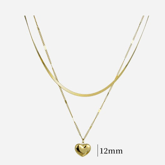 fashion heart shape titanium steel plating layered necklaces 1 piece