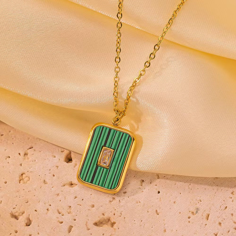 Simple style roman style commute square titanium steel plating inlay rhinestones 18k gold plated pendant necklace