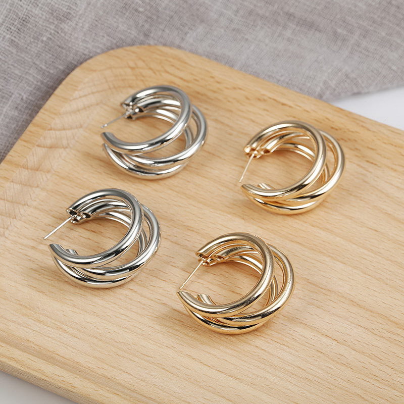 Simple multi-layered c-shaped alloy hoop earrings nhpf147199