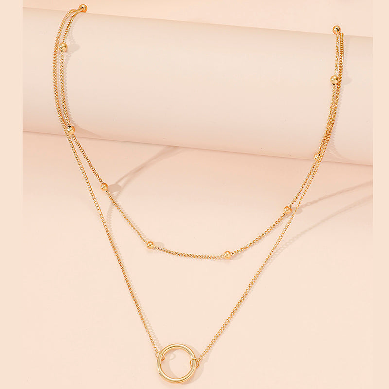 Casual modern style circle titanium steel polishing plating 18k gold plated layered necklaces