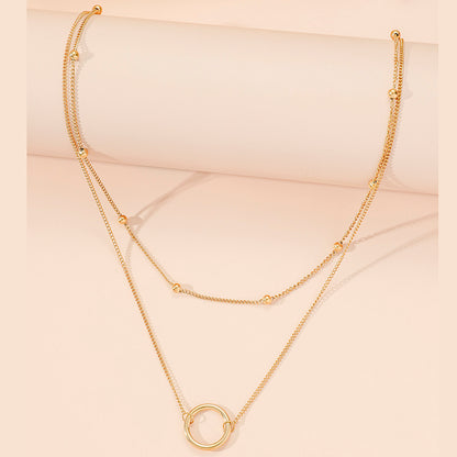 Casual modern style circle titanium steel polishing plating 18k gold plated layered necklaces