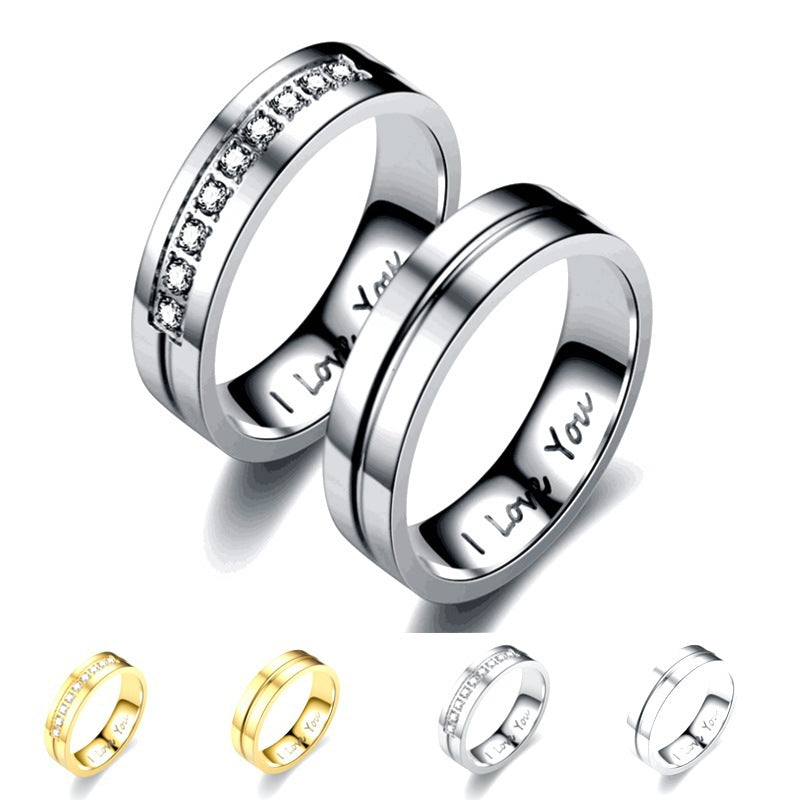 Jewelry letter inlaid diamond stainless steel ring