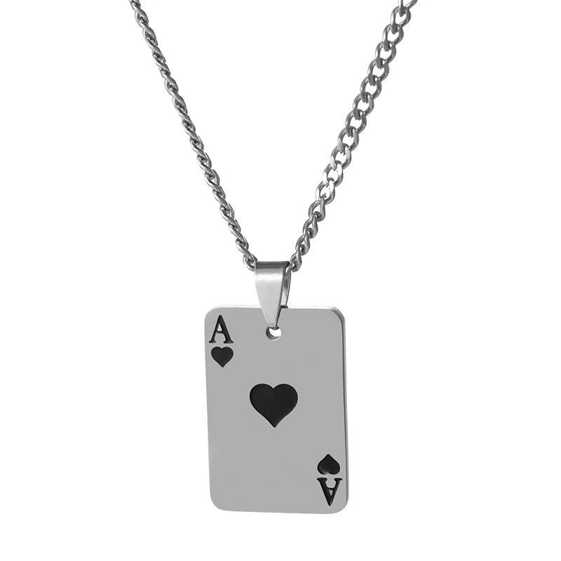 Hip-hop poker stainless steel plating pendant necklace 1 piece