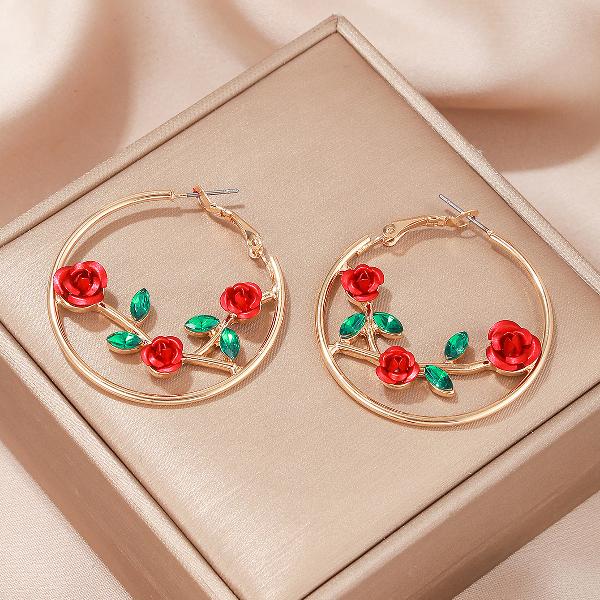 1 pair sweet flower plating zinc alloy 18k gold plated hoop earrings