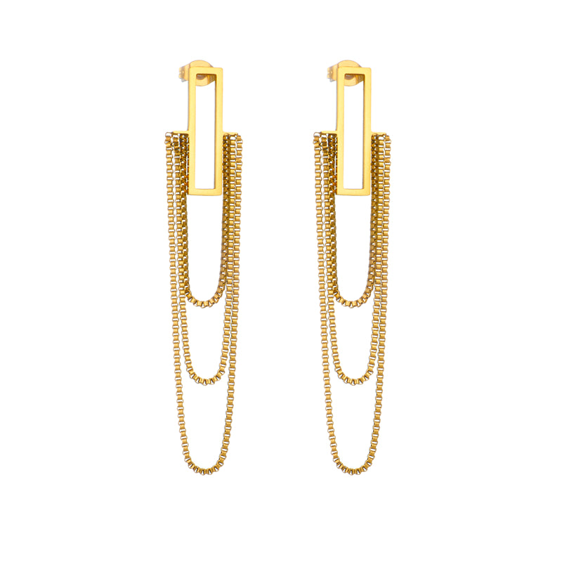 1 pair simple style rectangle tassel plating titanium steel 18k gold plated drop earrings