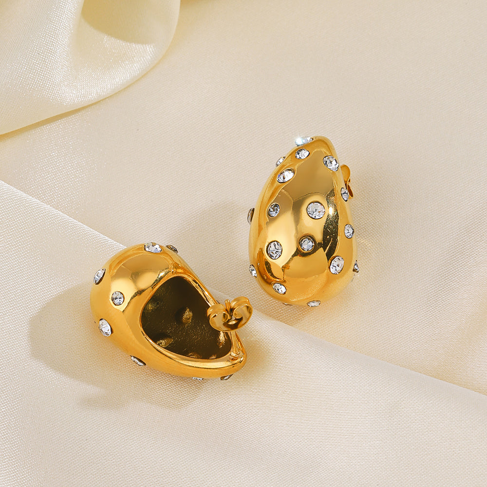 1 pair ig style water droplets plating inlay stainless steel zircon 18k gold plated ear studs