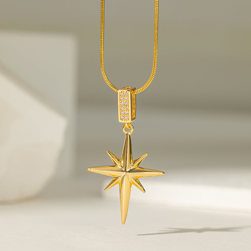 Titanium Steel 18K Gold Plated Simple Style Star Inlay Zircon Pendant Necklace