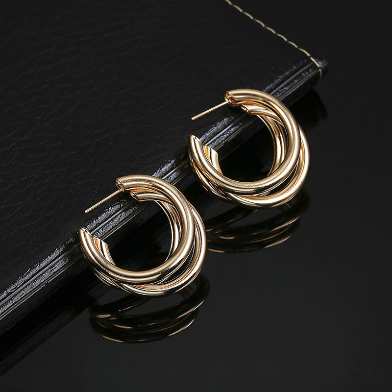 Simple multi-layered c-shaped alloy hoop earrings nhpf147199