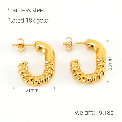 1 pair elegant square water droplets polishing plating stainless steel 18k gold plated earrings