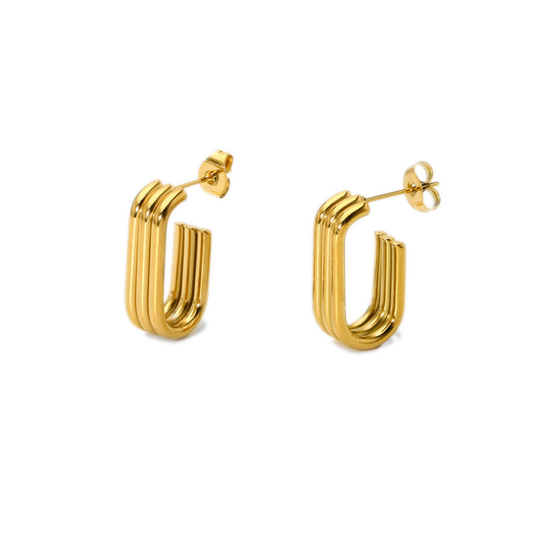 1 pair classic style solid color asymmetrical plating stainless steel 18k gold plated drop earrings