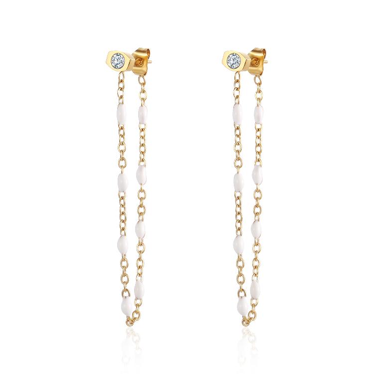 Ig style elegant simple style solid color stainless steel plating inlay zircon 18k gold plated drop earrings