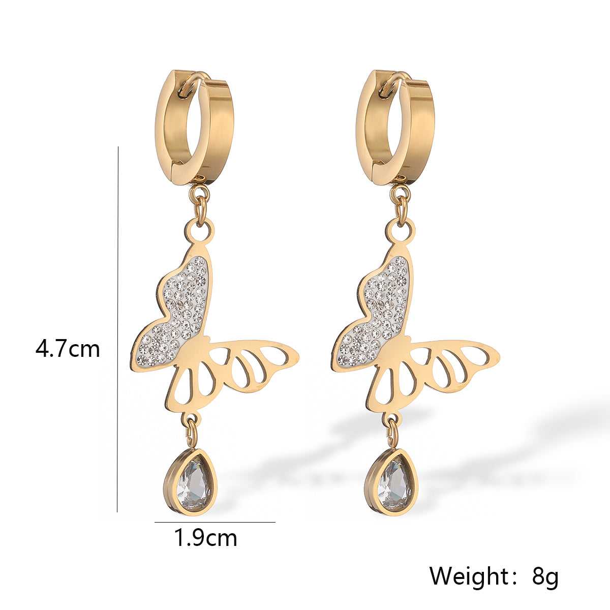 1 pair simple style commute butterfly plating inlay titanium steel zircon 18k gold plated drop earrings